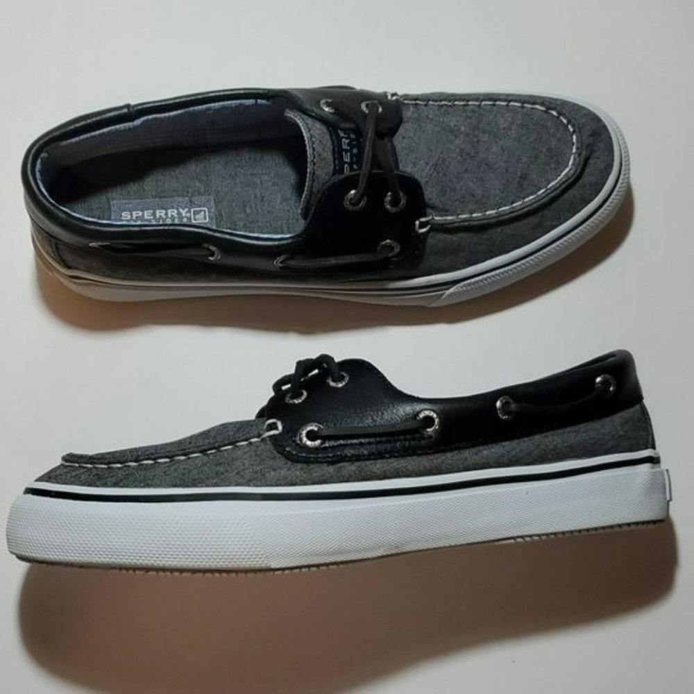 SPERRY BOAT SHOES,  MENS SIZE 9.5M GRAY/BLACK EUC
